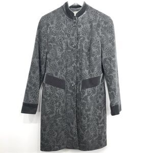 Coldwater Creek Gray Floral Pattern Velvet Trim Long Statement Blazer Jacket